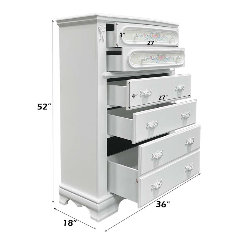 Flora 5 Storage Drawers Chest, White Finish Acme