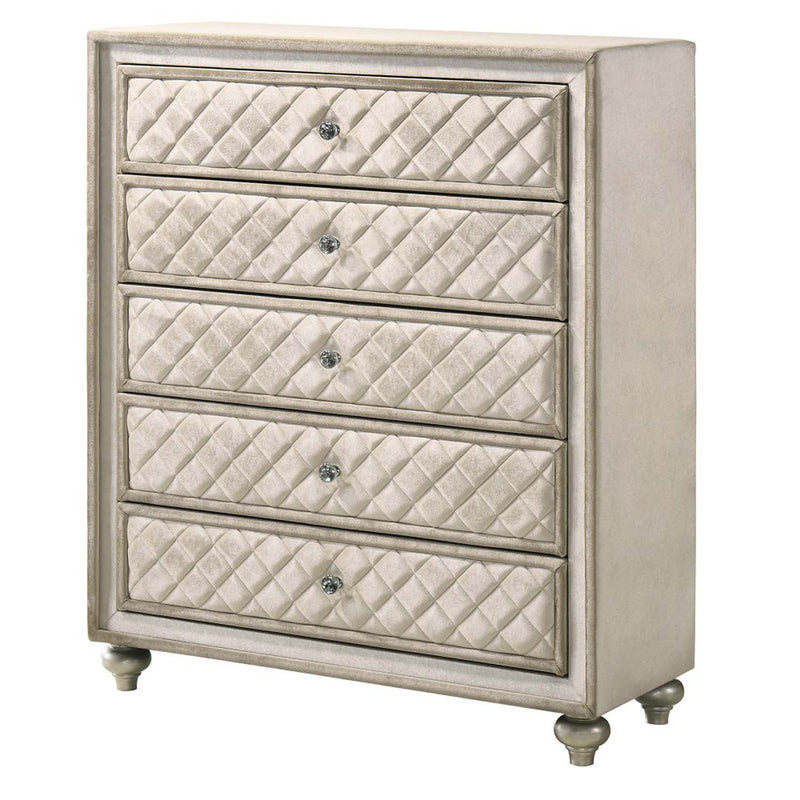 Lucienne 5 Storage Drawers Chest, Beige Velvet Acme