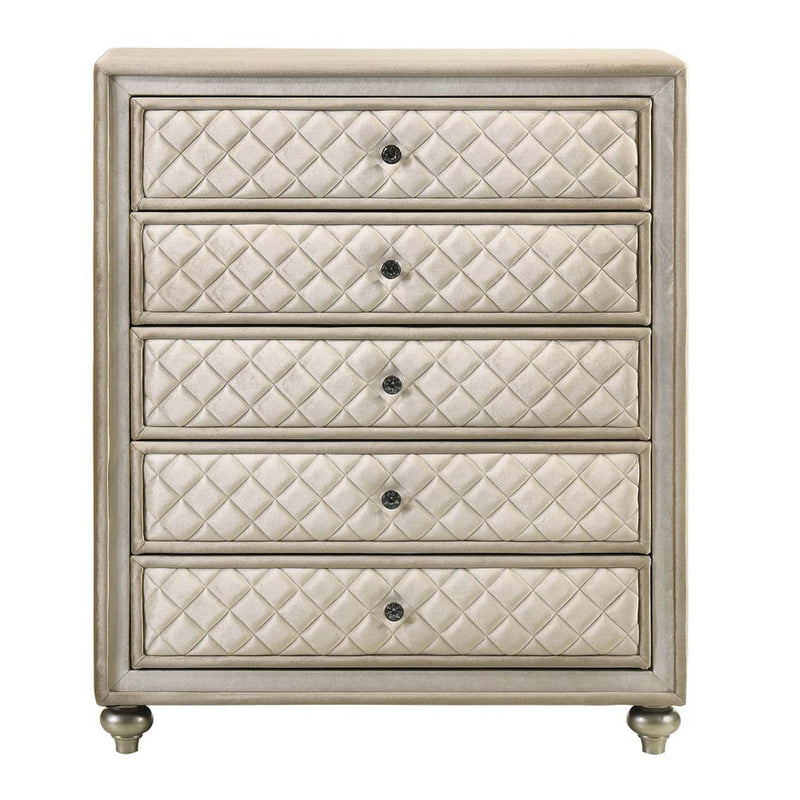 Lucienne 5 Storage Drawers Chest, Beige Velvet Acme