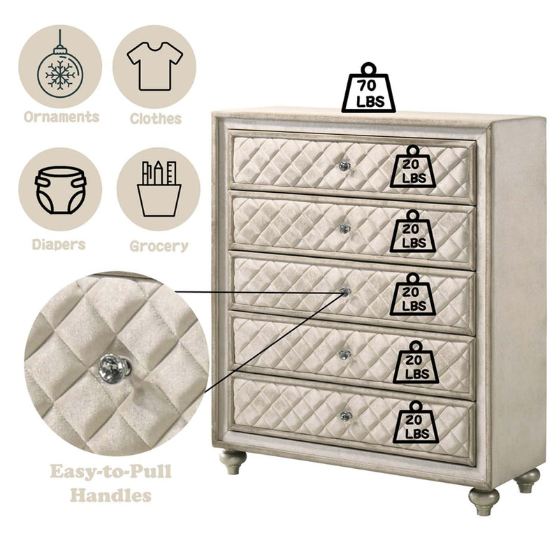 Lucienne 5 Storage Drawers Chest, Beige Velvet Acme