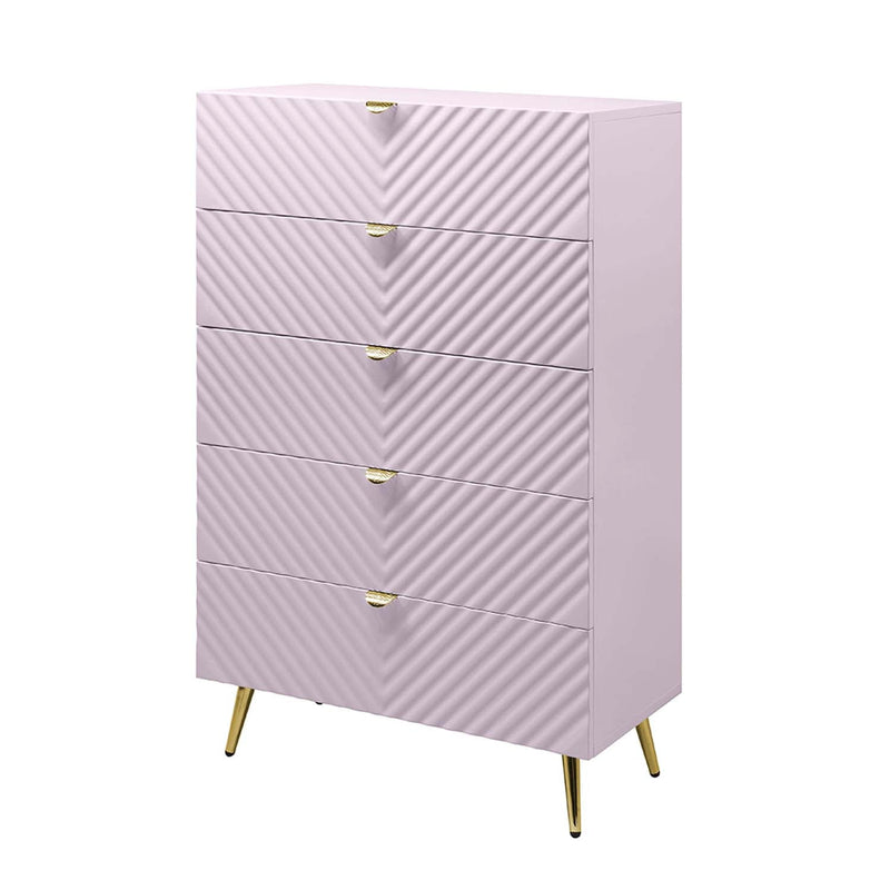 Gaines 5 Storage Drawers Chest, Pink High Gloss Finish Acme
