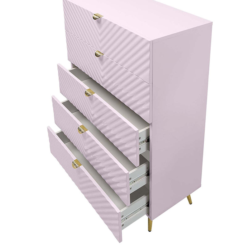 Gaines 5 Storage Drawers Chest, Pink High Gloss Finish Acme