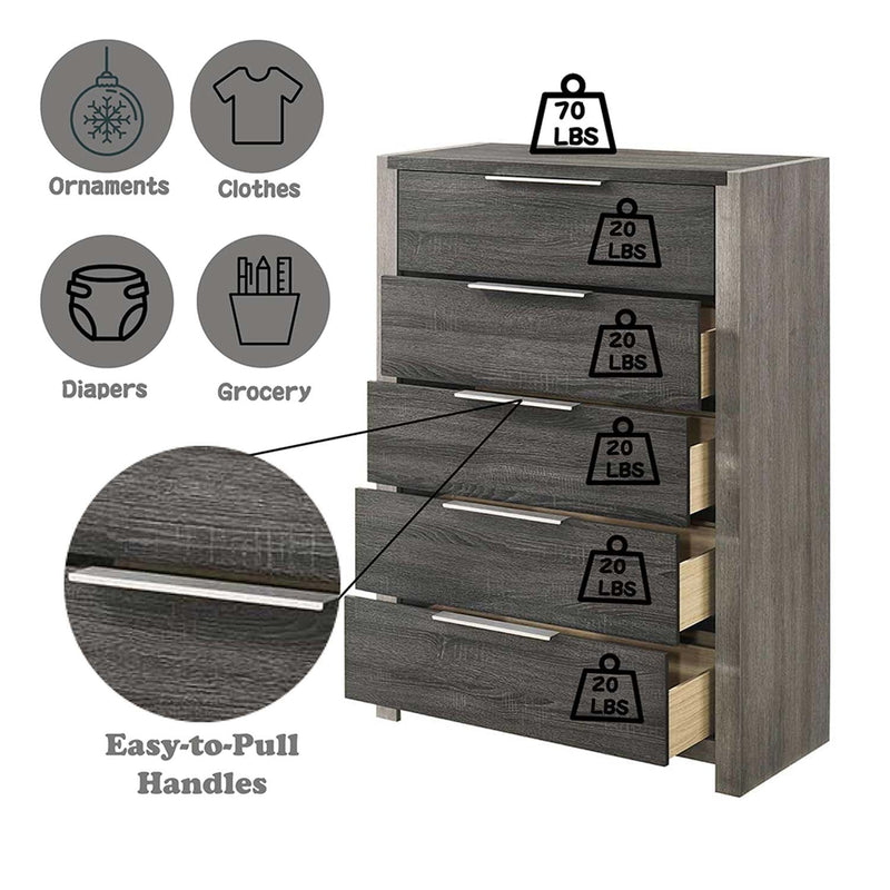 Jehoram 5 Storage Drawers Chest, Gray Finish Acme
