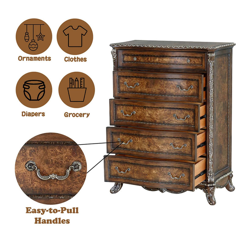 Devany 5 Storage Drawers Chest, Cherry Finish Acme