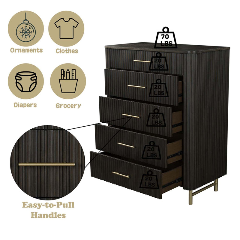 Clayten 5 Storage Drawers Chest, Espreeso Finish Acme