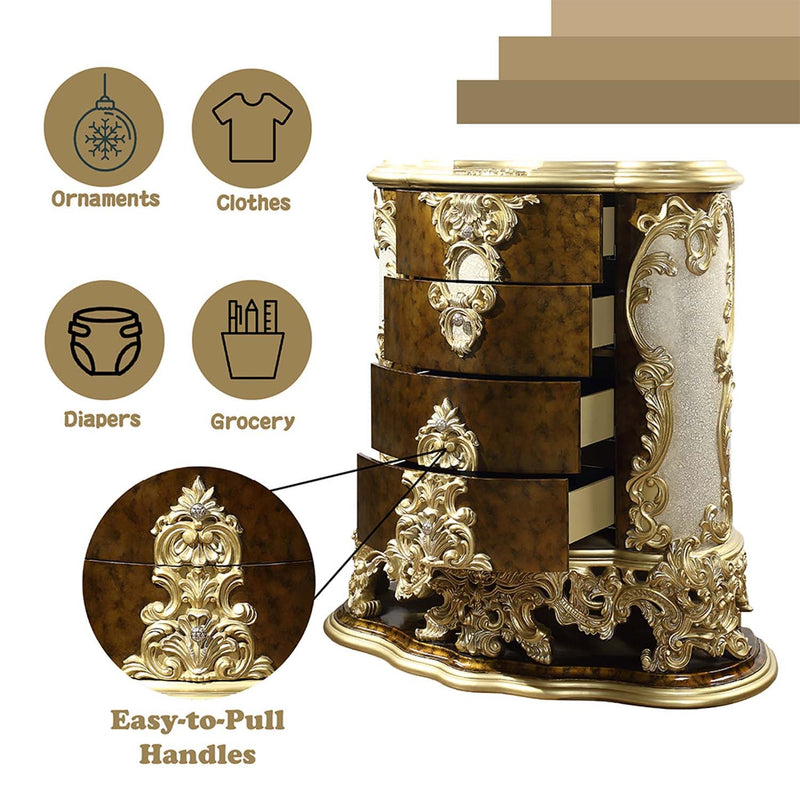 Desiderius 4 Storage Drawers Chest, Antique Gold & Hand Painted Brown Finish Acme