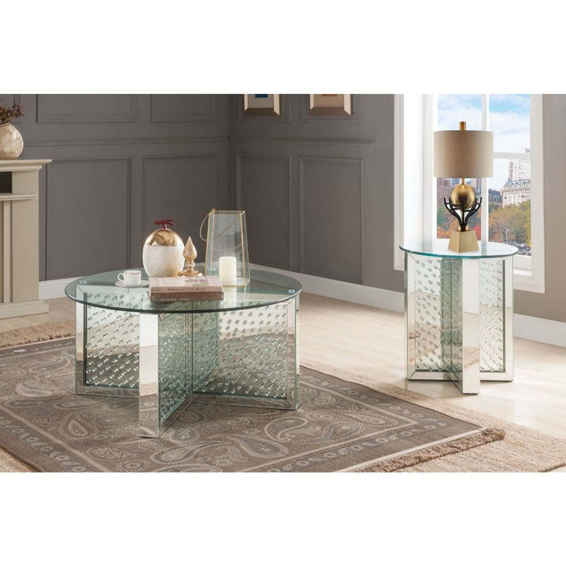 Nysa Round Coffee Table , Mirrored & Faux Crystals Acme
