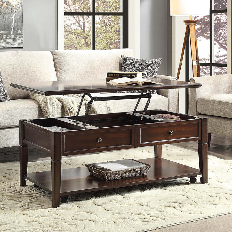 Malachi Rectangular Leg Table w/Lift Top (Faux Drawer) , Walnut Finish Acme