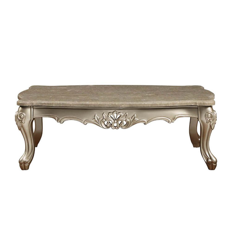 Ranita Rectangular Coffee Table , Marble Top & Champagne Finish Acme