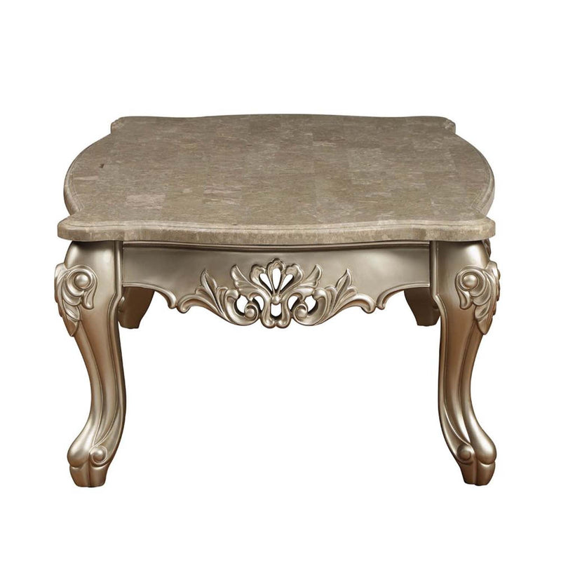 Ranita Rectangular Coffee Table , Marble Top & Champagne Finish Acme