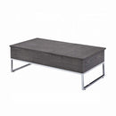 Iban Rectangular Coffee Table w/Lift Top, Gray Oak & Chrome Finish Acme