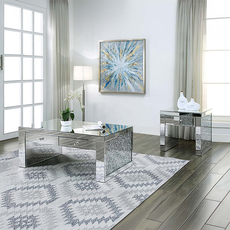 Noralie Rectangular Coffee Table , Mirrored & Faux Diamonds Acme
