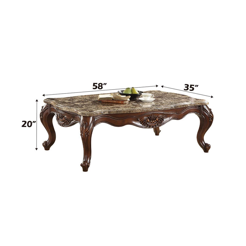 Jardena Rectangular Coffee Table , Marble Top & Cherry Oak Finish Acme