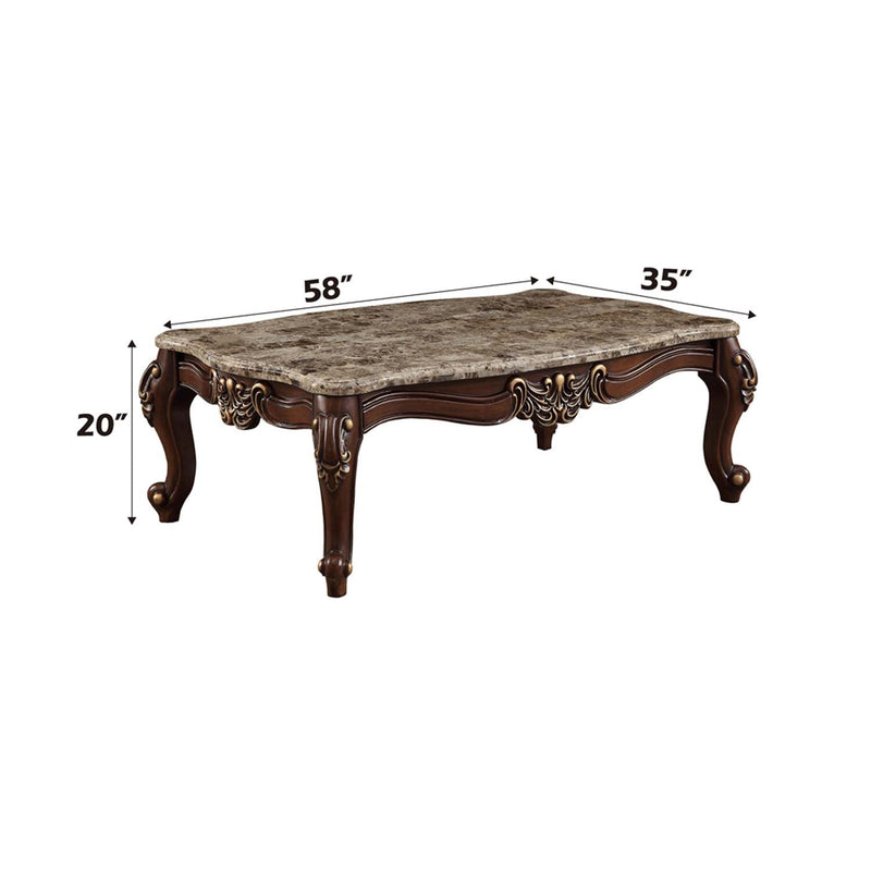 Mehadi Rectangular Coffee Table , Marble Top & Walnut Finish Acme