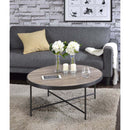 Bage Round Coffee Table (No Storage) , Weathered Gray Oak & Metal Finish Acme
