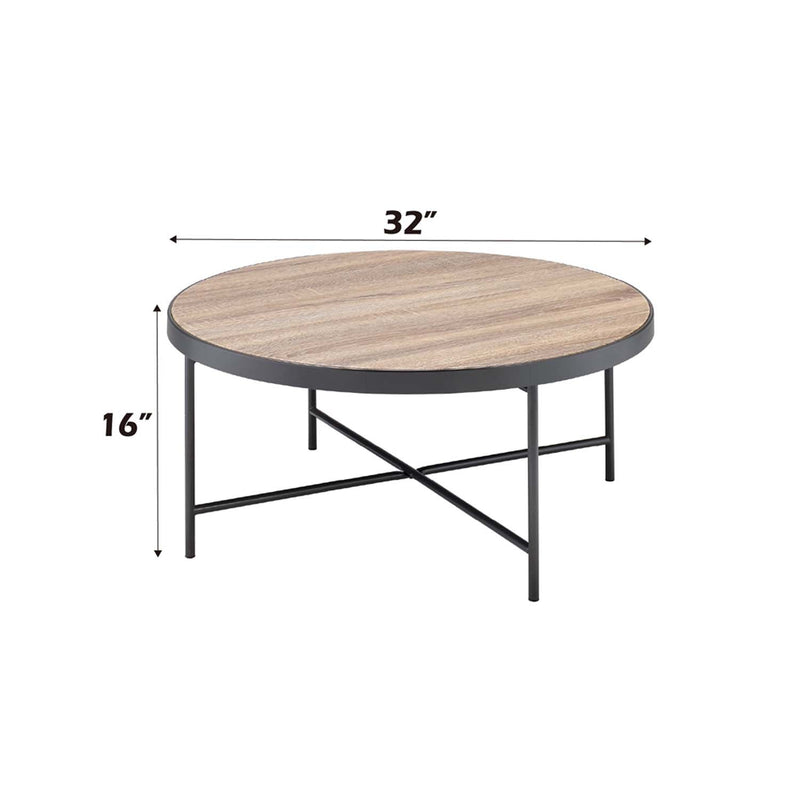 Bage Round Coffee Table (No Storage) , Weathered Gray Oak & Metal Finish Acme