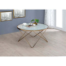 Valora Round Table (NO Storage) , Frosted Glass Top & Champagne Finish Acme