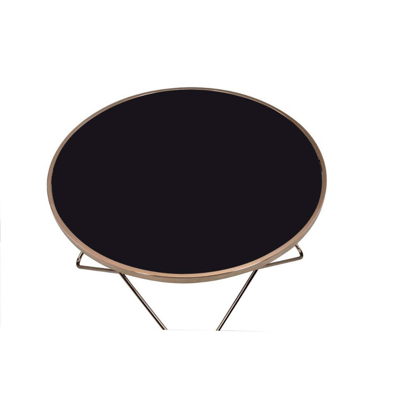 Valora Round Table (NO Storage) , Black Glass & Champagne Finish Acme