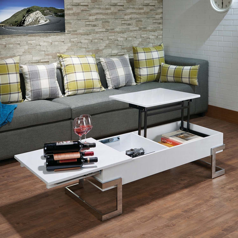 Calnan Rectangular Table w/Storage w/Lift Top, White & Chrome Finish Acme