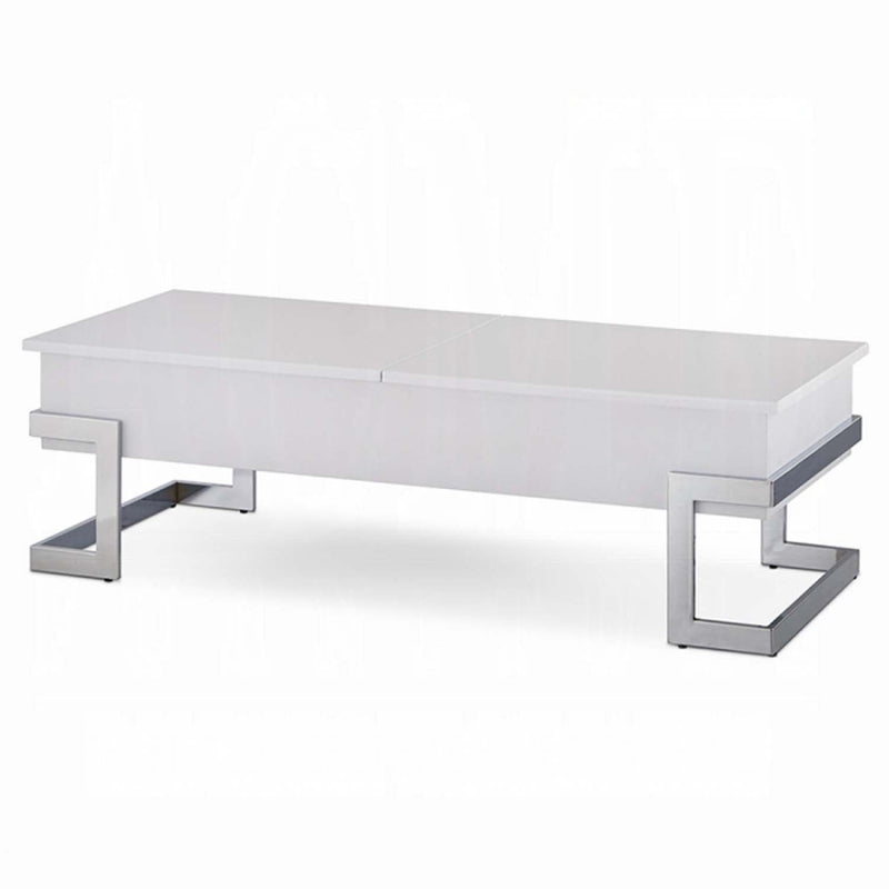 Calnan Rectangular Table w/Storage w/Lift Top, White & Chrome Finish Acme