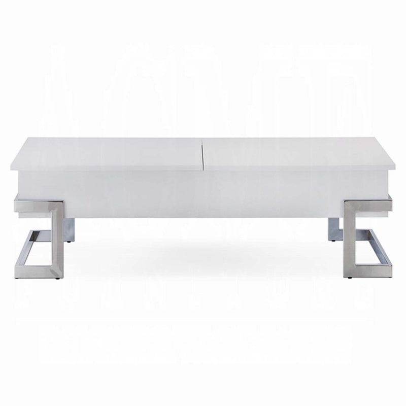 Calnan Rectangular Table w/Storage w/Lift Top, White & Chrome Finish Acme