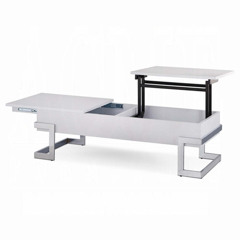 Calnan Rectangular Table w/Storage w/Lift Top, White & Chrome Finish Acme