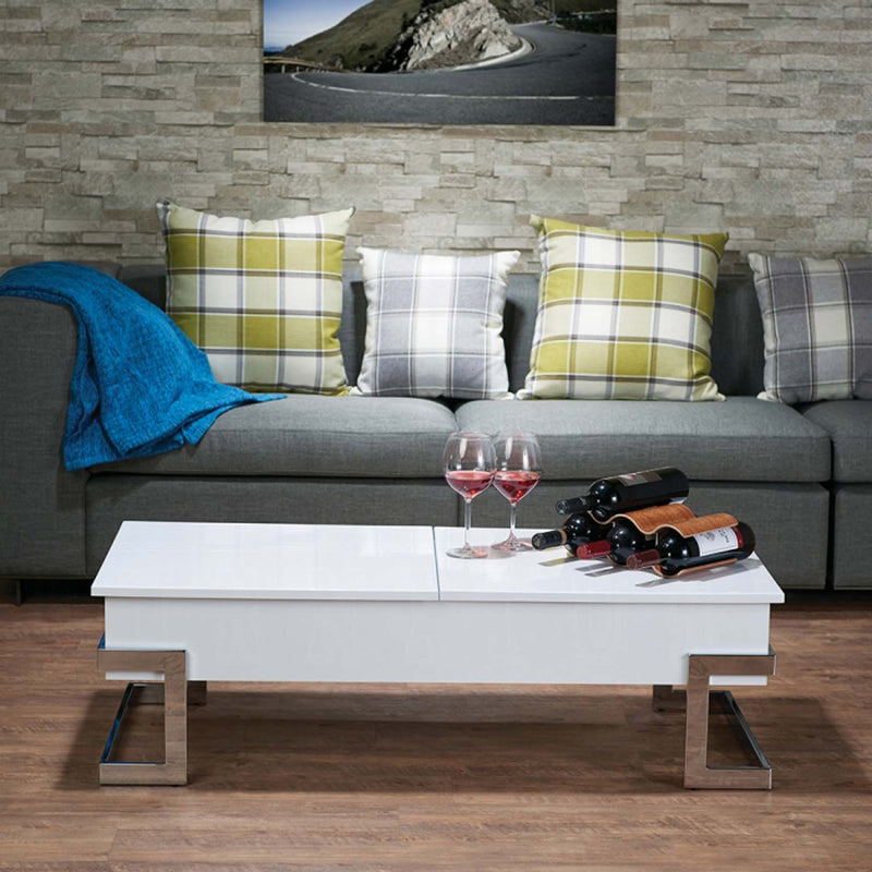 Calnan Rectangular Table w/Storage w/Lift Top, White & Chrome Finish Acme