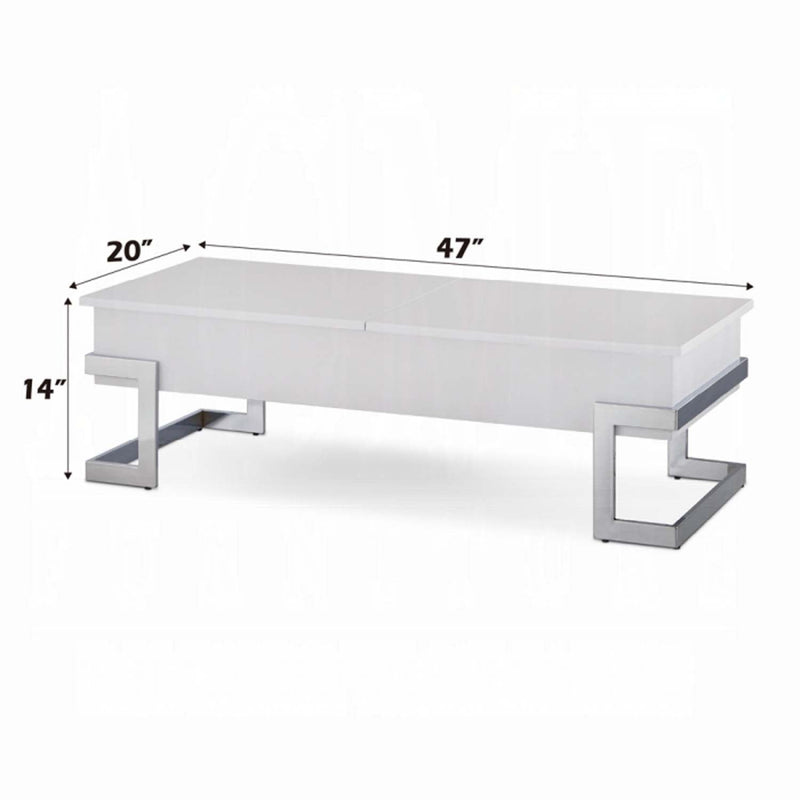 Calnan Rectangular Table w/Storage w/Lift Top, White & Chrome Finish Acme