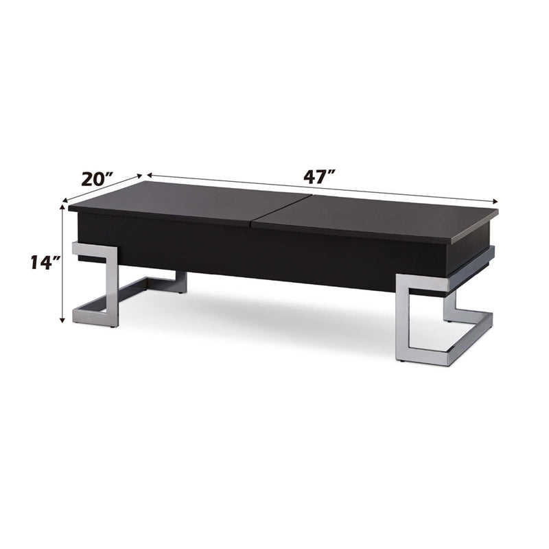Calnan Rectangular Table w/Storage w/Lift Top , Black & Chrome Finish Acme