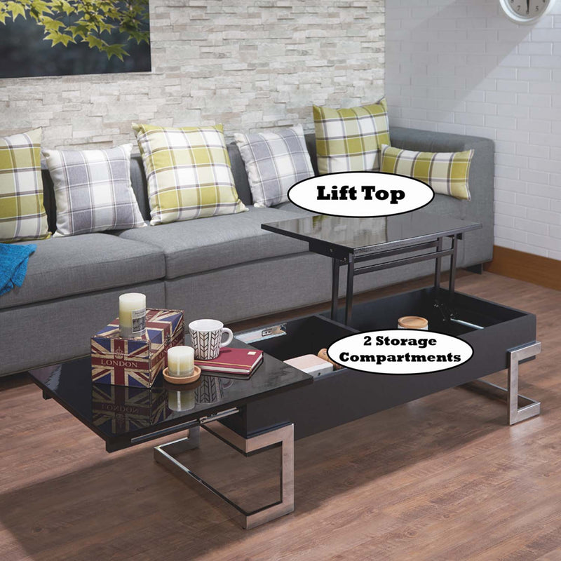 Calnan Rectangular Table w/Storage w/Lift Top , Black & Chrome Finish Acme