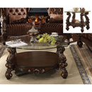 Versailles Oval Coffee Table w/Curved Glass Top , Cherry Oak Finish Acme