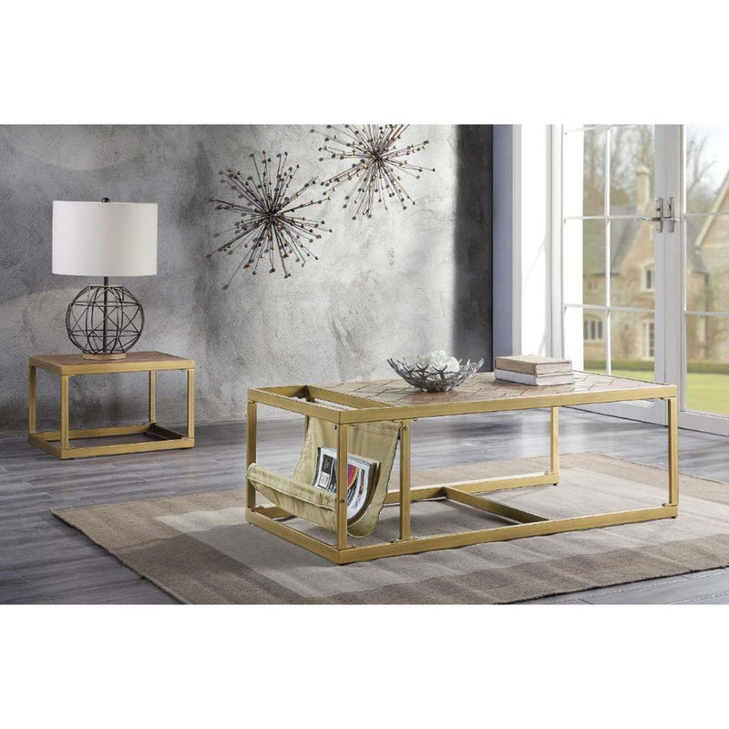 Genevieve Rectangular Coffee Table , Retro Brown Top Grain Leather Acme