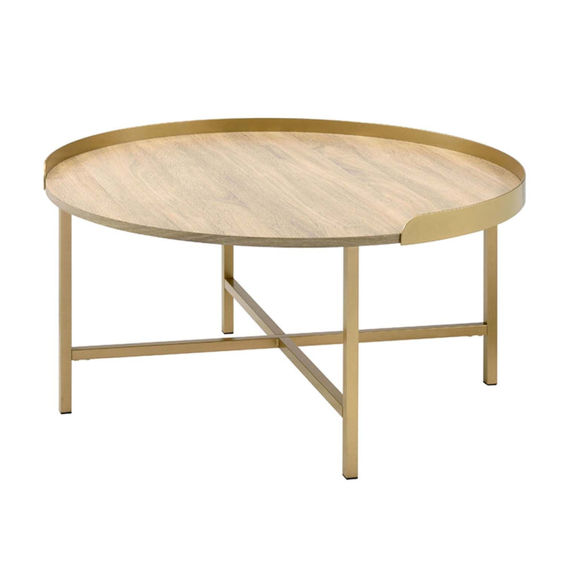 Mithea Round Table Top , Oak & Gold Finish Acme