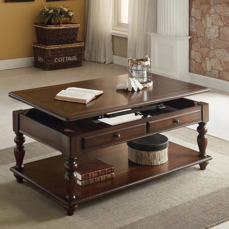Farrel Rectangular Leg Table w/Lift Top & Bottom Shelf, Walnut Acme