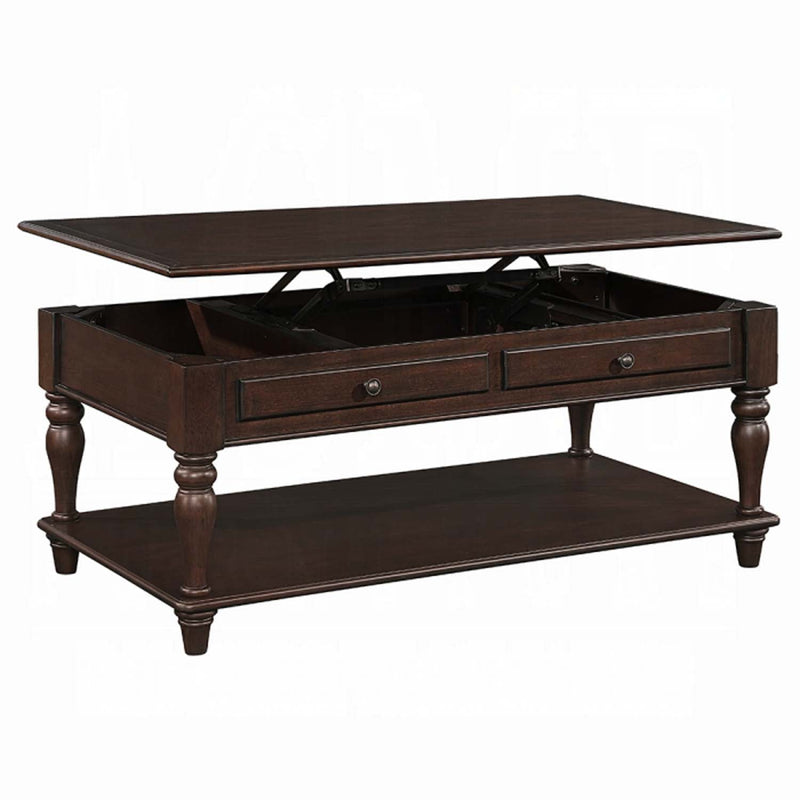 Farrel Rectangular Leg Table w/Lift Top & Bottom Shelf, Walnut Acme