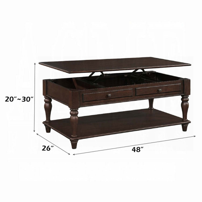Farrel Rectangular Leg Table w/Lift Top & Bottom Shelf, Walnut Acme