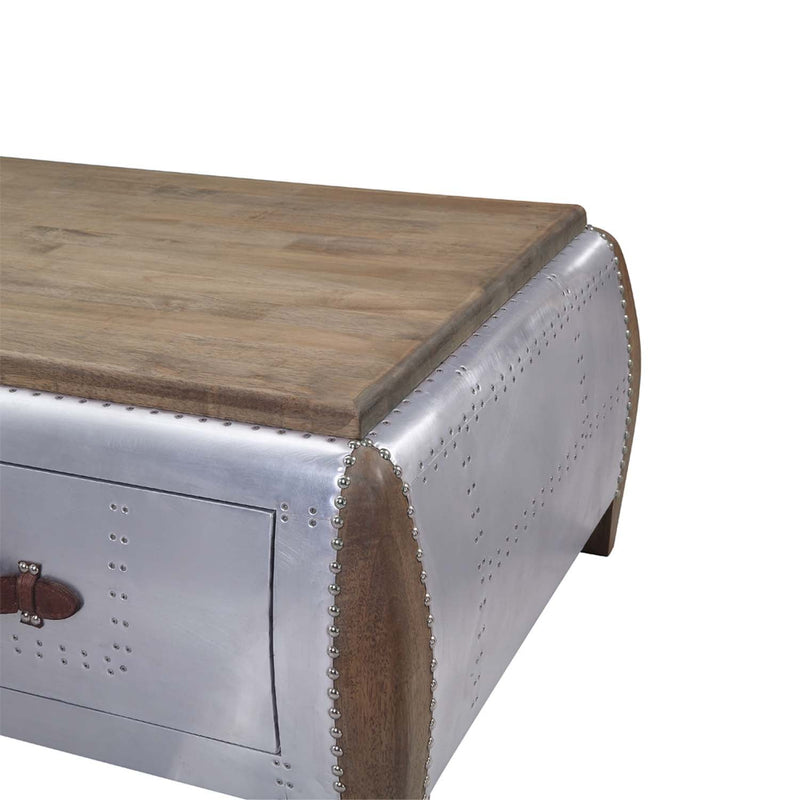 Brancaster Rectangular Coffee Table , Antique Oak & Aluminum Acme