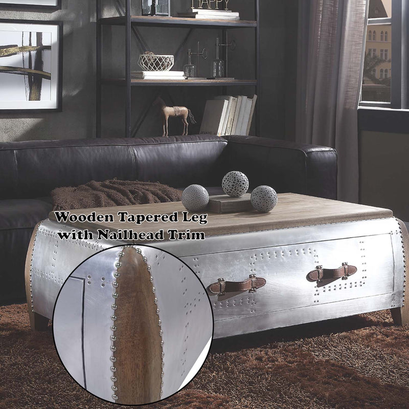 Brancaster Rectangular Coffee Table , Antique Oak & Aluminum Acme