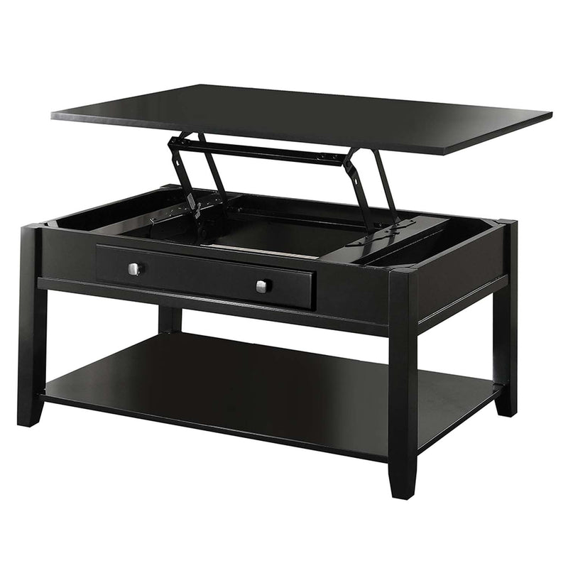 Malachi Rectangular Leg Coffee Table w/Lift Top (Faux Drawer) , Black Finish Acme
