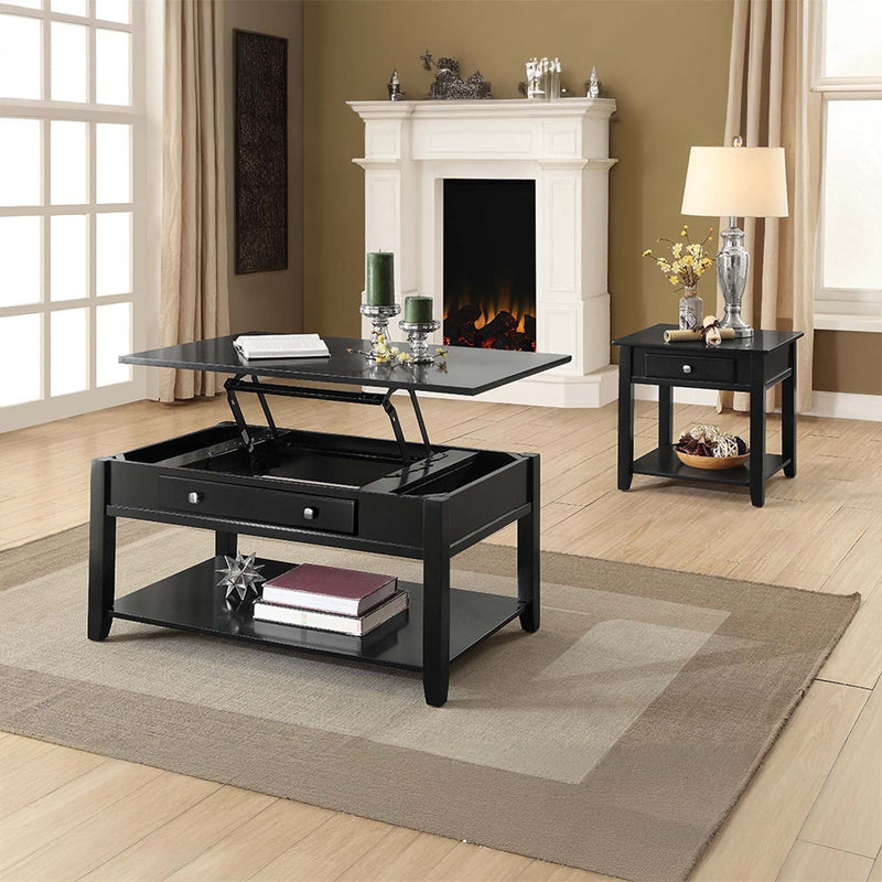 Malachi Rectangular Leg Coffee Table w/Lift Top (Faux Drawer) , Black Finish Acme