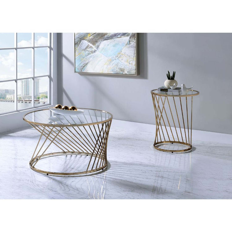 Bluelipe Round Coffee Table, Champagne Finish Acme