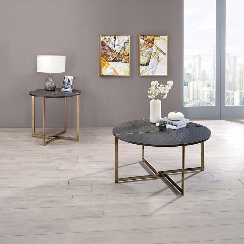 Bromia Round Coffee Table, Black & Champagne Finish Acme