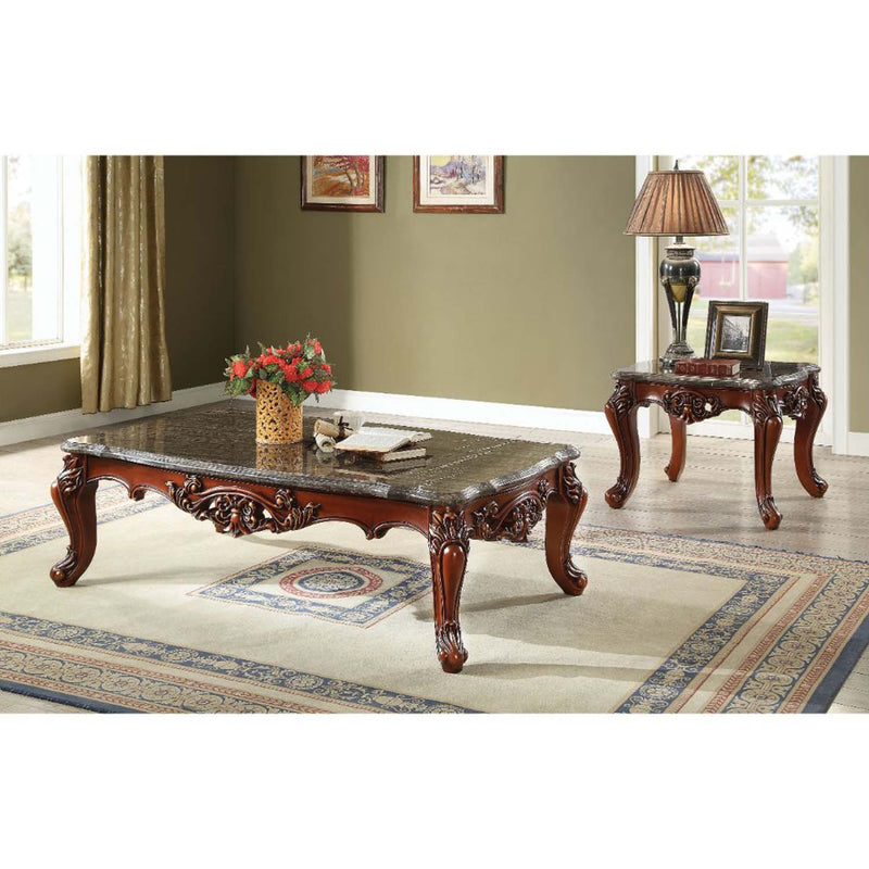 Eustoma Rectangular Coffee Table , Marble Top & Walnut Finish Acme