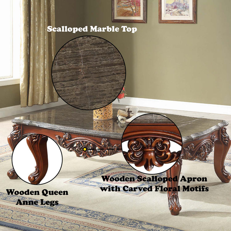 Eustoma Rectangular Coffee Table , Marble Top & Walnut Finish Acme