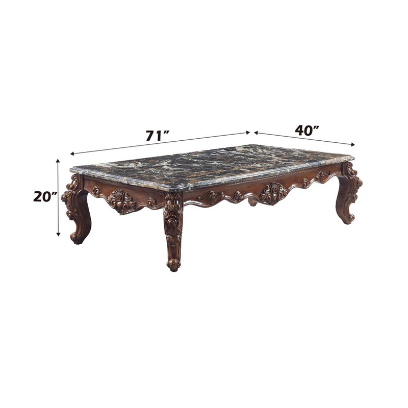 Forsythia Rectangular Coffee Table , Marble Top & Walnut Finish Acme