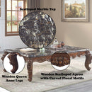 Forsythia Rectangular Coffee Table , Marble Top & Walnut Finish Acme