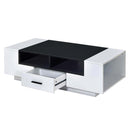 Armour Rectangular Coffee Table , White & Black Finish Acme