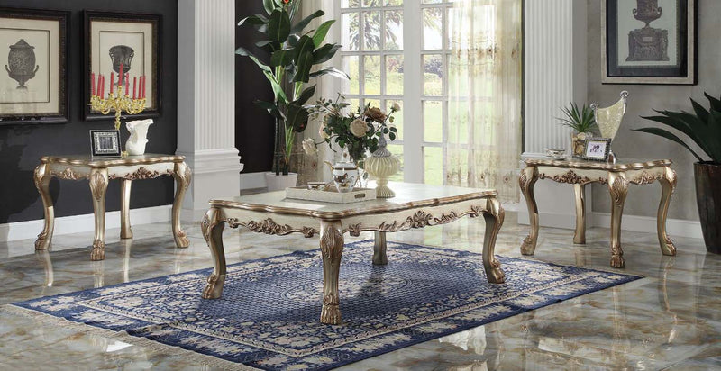 Dresden Rectangular Coffee Table , Gold Patina & Bone Finish Acme