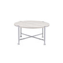 Brecon Round Coffee Table , White Oak & Chrome Finish Acme