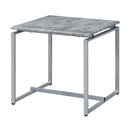 Jurgen 3Pc Coffee & End Table Set , Faux Concrete Top & Silver Finish Acme